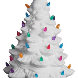 Unpainted fancy Christmas tree with lights and star