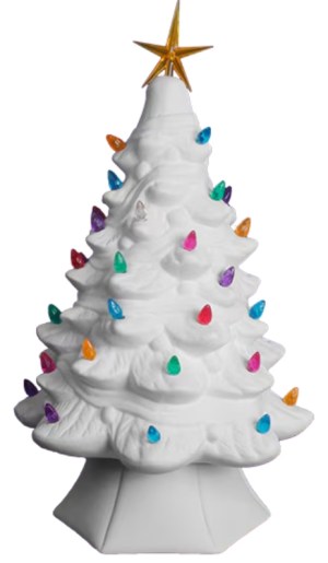 Unpainted fancy Christmas tree with lights and star